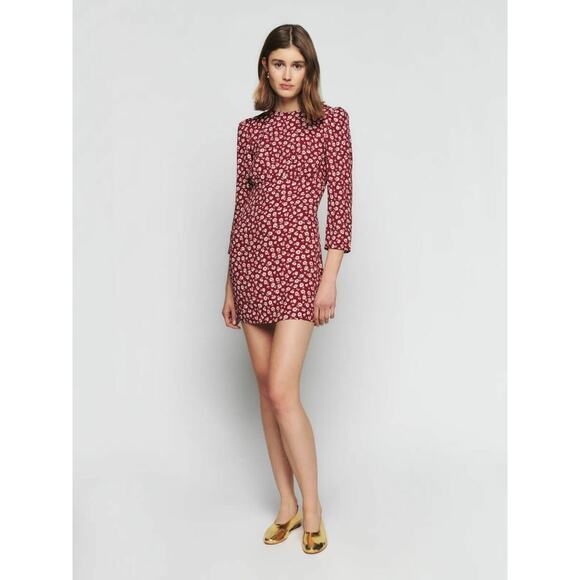 Reformation Brantley Floral Print Mini Dress 3/4 Sleeve in Cari Red Size 6 - Picture 1 of 12